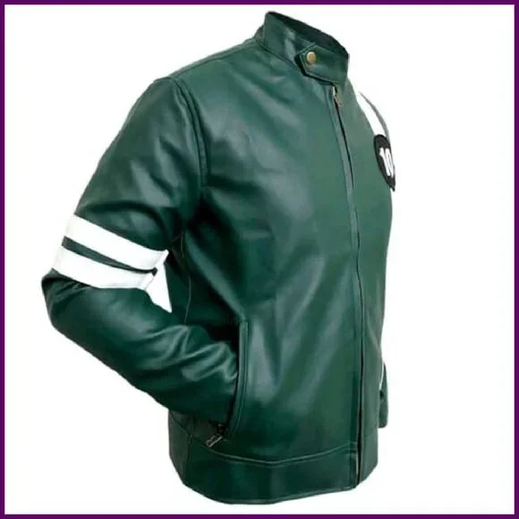 Men's Faux Leather Jacket with Quilted Seams and Double Pockets
